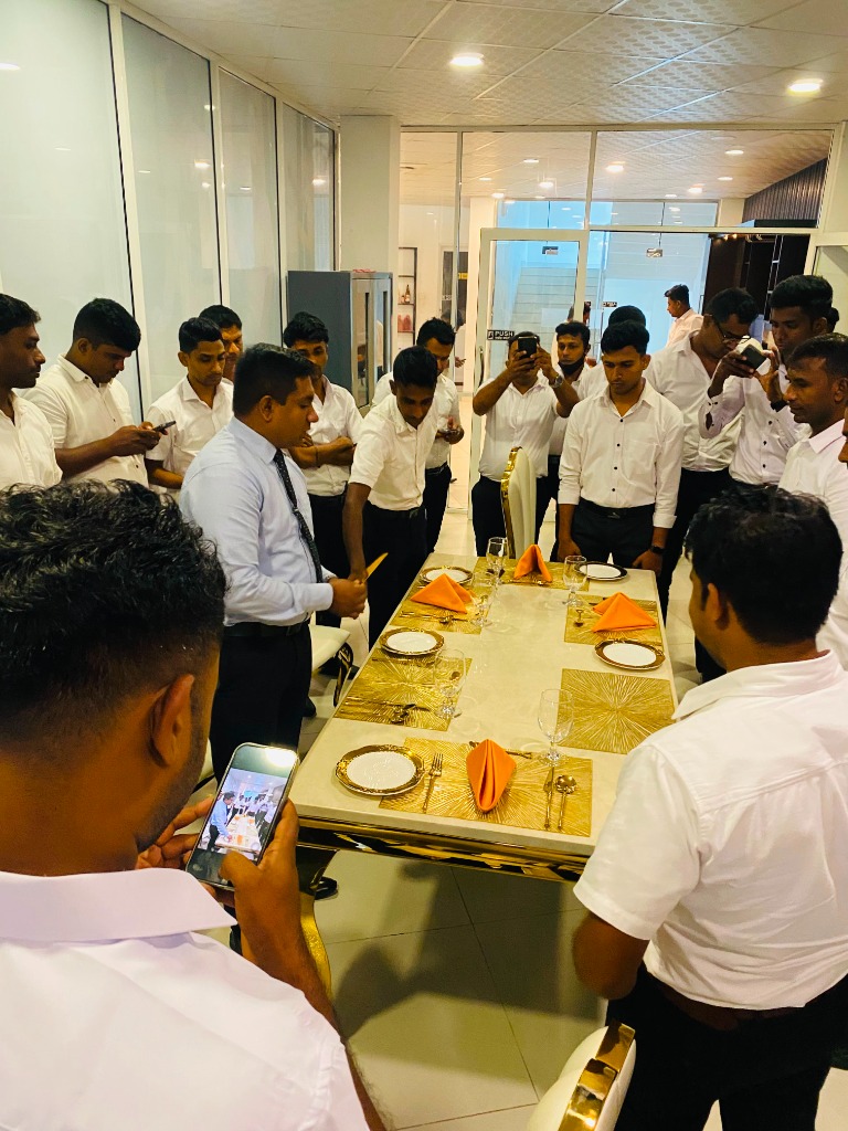 Real banquet table setting and accommodation service training at Global Hospitality Training Academy